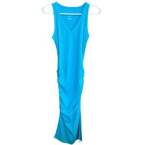 Blue V-Neck Midi Dress